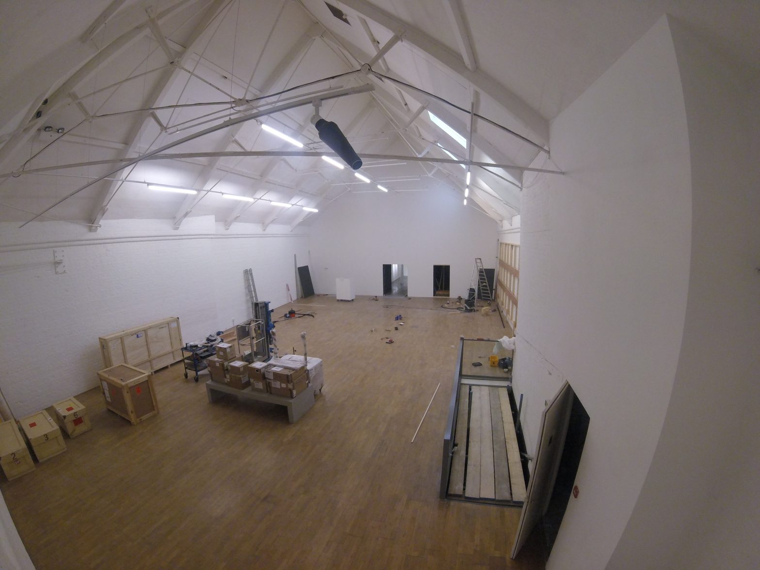 A photograph of the gallery in Modern Art Oxford being set up for KALEIDOSCOPE