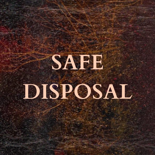 Text over brown and orange background with thin lines or branches, reading: SAFE DISPOSAL