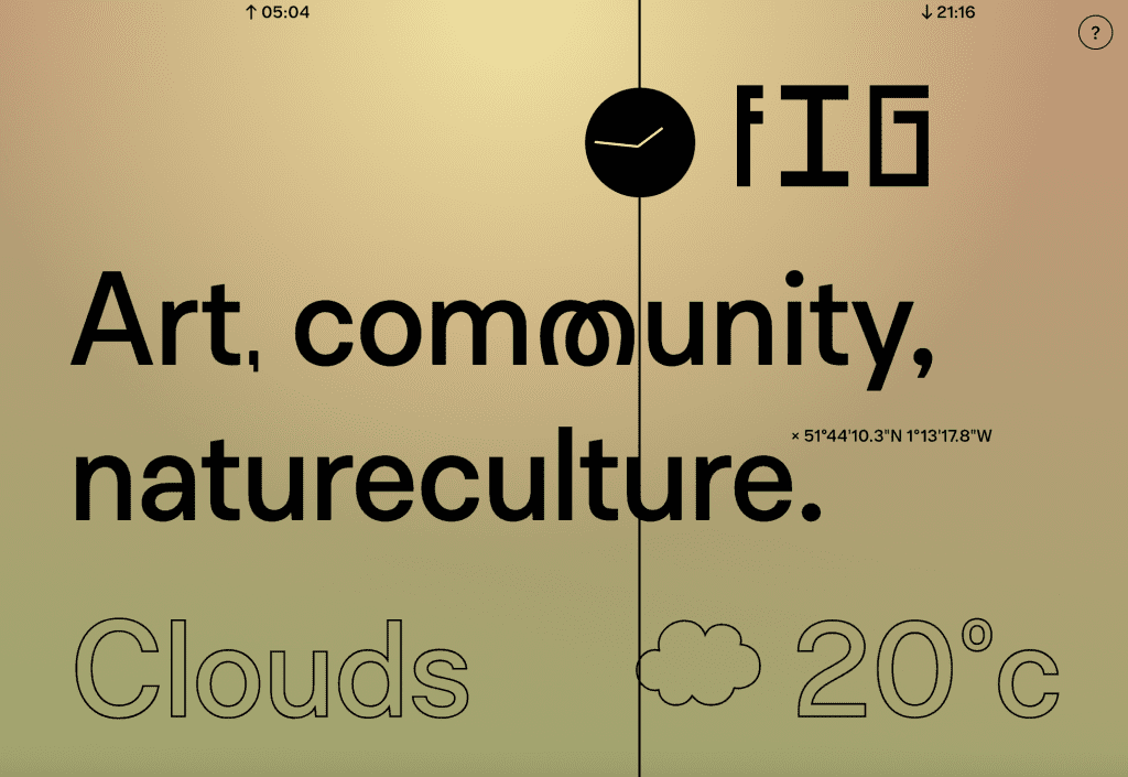 Screenshot of  the Fig Studio website reading: 'FIG: Art, community, natureculture. 